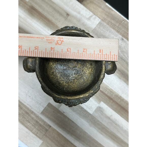 Lion Head Pedestal Chalice Urn Goblet Old World Tuscan Style Gold Resin Decor - Picture 4 of 8